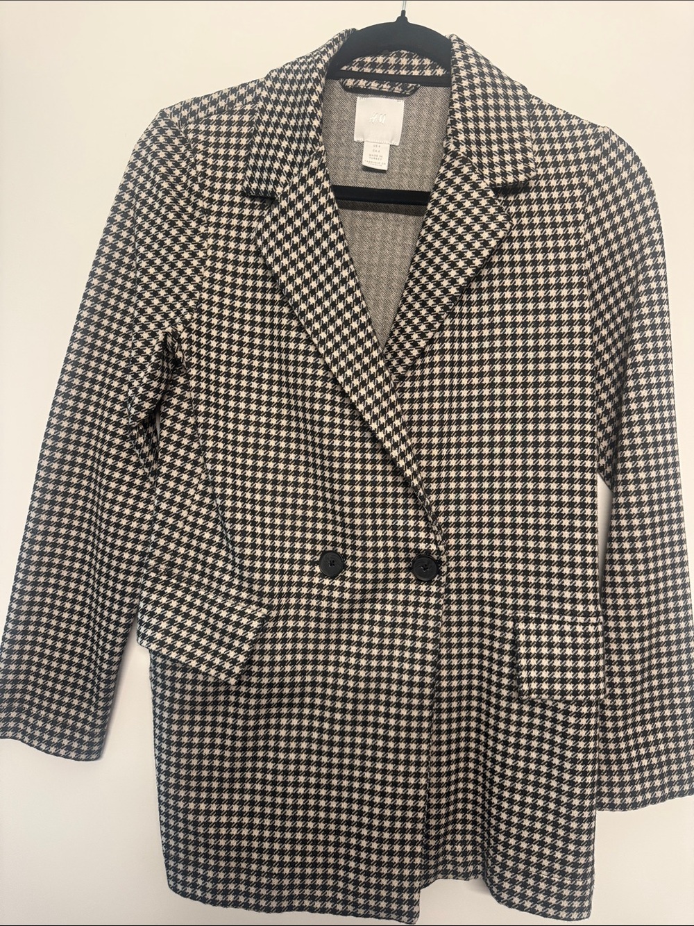 H&M Black and White Houndstooth Double-Breasted Blazer